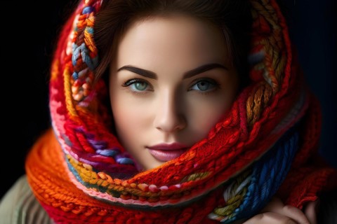 Hand knitted scarf uneven stitches mismatched colors symbolizing makers warmth and love, AI