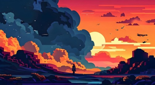 Website header blending retro pixel style elements and modern graphics pixelated icons, AI