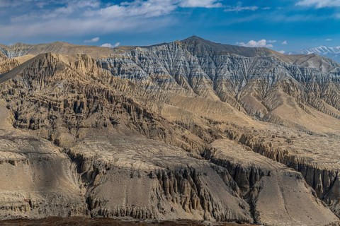 Eroded mountain landscape in the Kingdom of Mustang, Nepal, Asia