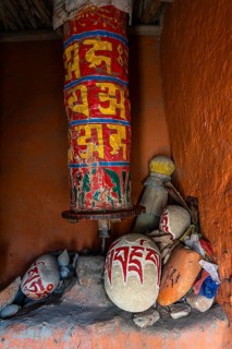 Praying wheels, Village of Tsarang, Kingdom of Mustang, Nepal, Asia
