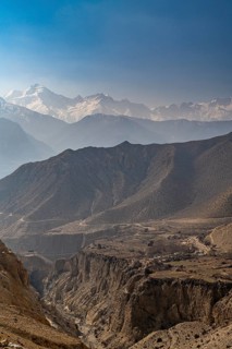 Desert mountain scenery with the Annapurna mountain range in the background, Kingdom of Mustang,
