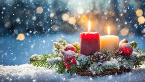 Ai generated, Advent wreath with burning candles, Christmas time, Christmas decoration, 2nd Advent,