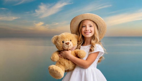 Ai generated, A blonde girl, 8 years old, enjoys the summer in a meadow with lots of flowers and is
