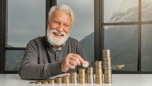 AI generated, A pensioner is happy about his nest egg savings