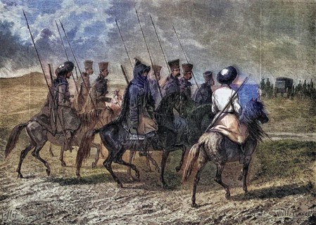 Cossack escort, Historical, digitally restored reproduction from a 19th century original, Record
