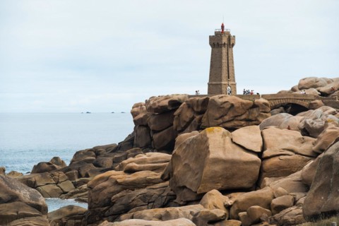 Lighthouse and granite rock, Phare de Ploumanac'h, Phare de Mean Ruz, Cote de Granit Rose,