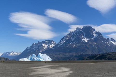 Iceberg and cloud formation, Lago Grey, Torres del Paine National Park, Parque Nacional Torres del