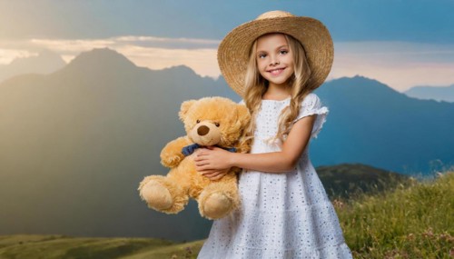 Ai generated, A blonde girl, 8 years old, enjoys the summer in a meadow with lots of flowers and is