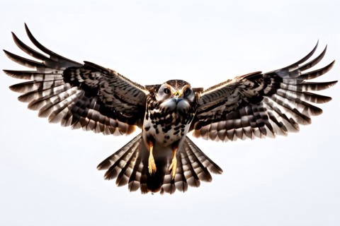 European nightjar caught mid flight wings fully extended isolated on pure white background, AI