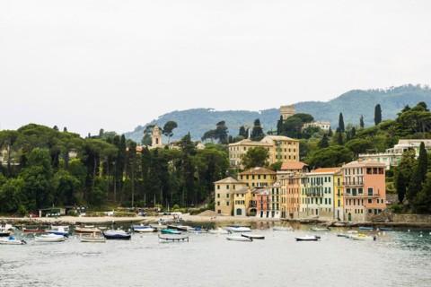 Village with colourful houses by the sea, San Michele di Pagana, Rapallo, Italian Riviera, Liguria,