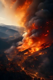 Satellite image wildfires ravaging a region, AI generated, AI generated