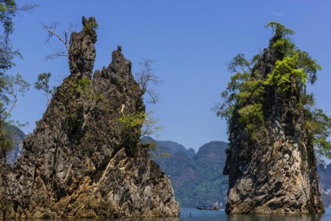 Limestone rocks in Cheow Lan Lake in Khao Sok National Park, nature, travel, holiday, lake,
