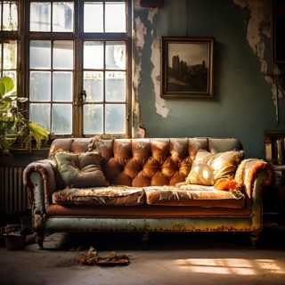 Vintage sofa peeling paint surface rust testament, AI generated