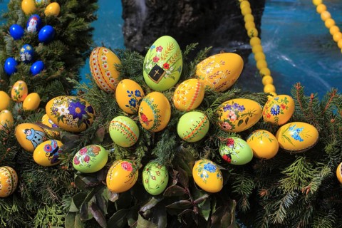 Detail of an Easter fountain in Franconian Switzerland, Bamberg district, Upper Franconia, Germany,