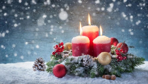 Ai generated, Advent wreath with burning candles, Christmas time, Christmas decoration, 3rd Advent,