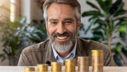 AI generated, A pensioner is happy about his nest egg savings