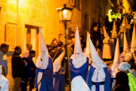 Penitents, Nazarenos, Semana Santa, Procession, Good Friday, Pollenca, Majorca, Balearic Islands,