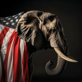 Profile view of a majestic elephant, the political symbol for the Republican Party, with an