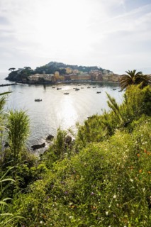 Village with beach and colourful houses by the sea, Baia del Silenzio, Sestri Levante, Province of