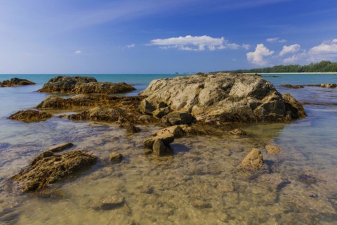 Rocky beach landscape at Silent beach in Khao lak, beach, stone beach, panorama, beach panorama,