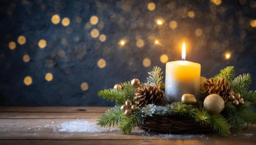 Ai generated, Advent wreath with burning candles, Christmas time, Christmas decoration, 1st Advent,