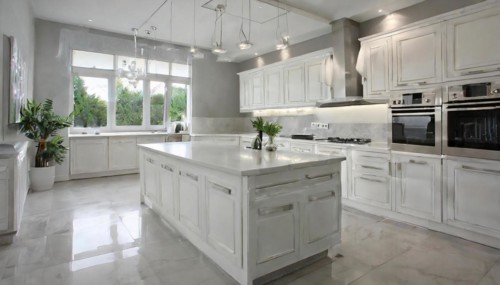 KI generated, A new white fitted kitchen has just been installed