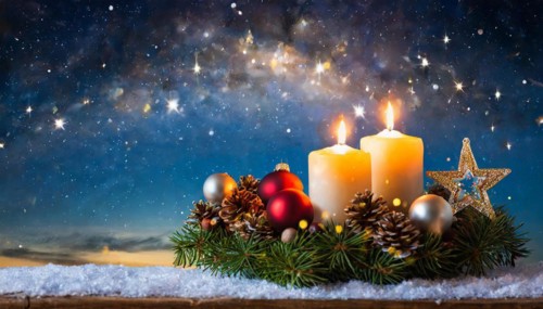 Ai generated, Advent wreath with burning candles, Christmas time, Christmas decoration, 2nd Advent,