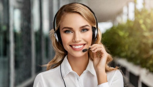 AI generated, An attractive woman works as a call centre agent