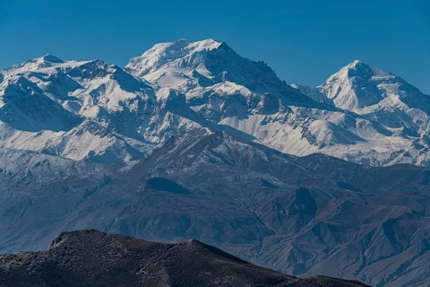 Desert landscape before the Annapurna mountain range, Kingdom of Mustang, Nepal, Asia