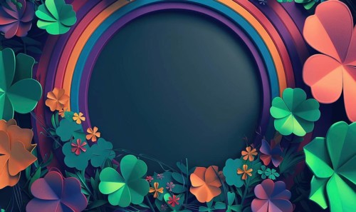 Clovers in dark surroundings enhanced by a 3D effect and vibrant neon lights create a mysterious