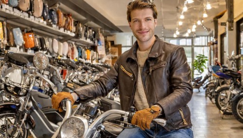 AI generated, A young man buys a motorbike