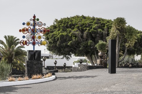 Garden in the inner courtyard of the Fundacion Cesar Manrique, Lanzarote, Canary Islands, Spain,