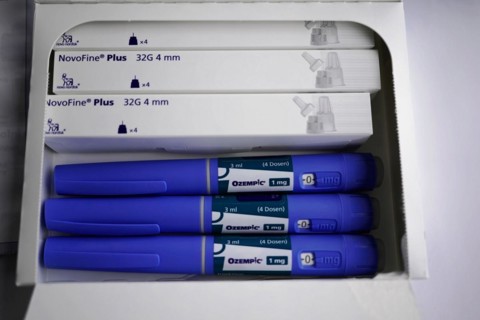 A pack of Ozempic insulin pens and NovoFine needles, medical equipment, for diabetes 2 patients,
