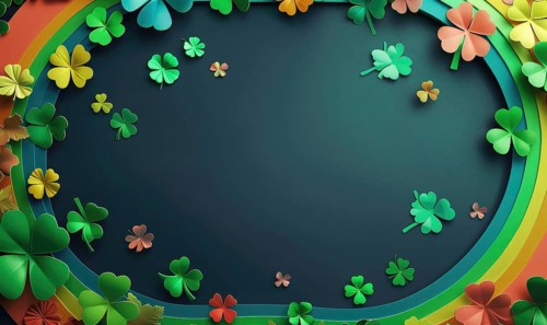 Decorative border featuring a cheerful rainbow surrounded by clovers and flowers AI generated