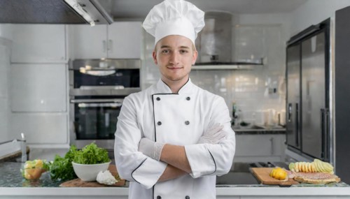 AI generated, Portrait, An attractive chef in the kitchen of a hotel