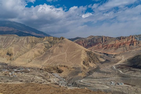 Eroded mountain landscape in the Kingdom of Mustang, Nepal, Asia