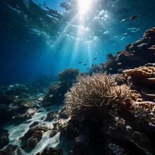Underwater desolate bleached coral reef marine life absent highlighting coral death impact, AI