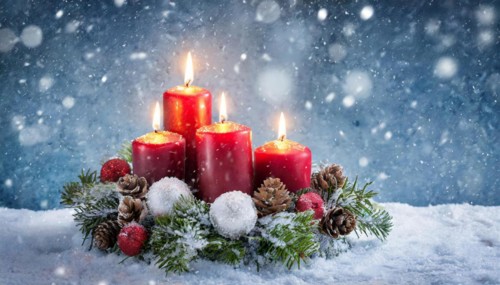 Ai generated, Advent wreath with burning candles, Christmas season, Christmas decoration, 4th