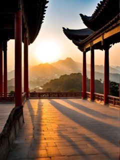 Shaolin temple at sunset, AI generated