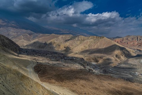 Eroded mountain landscape in the Kingdom of Mustang, Nepal, Asia