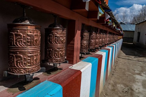 Praying wheels, Village of Tsarang, Kingdom of Mustang, Nepal, Asia