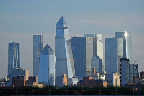 Skyline of the shining skyscrapers Hudson Yards, Chelsea neighbourhood, West Manhattan, New York