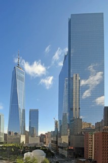 Skyscrapers One World Trade Centre or Freedom Tower and 4 WTC, Ground Zero, Lower Manhattan, New