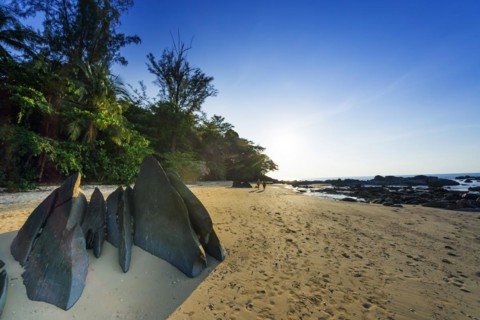Rocky beach landscape at Silent beach in Khao lak, beach, sandy beach, panorama, beach panorama,