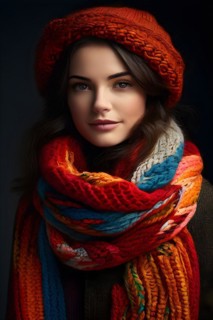 Hand knitted scarf uneven stitches mismatched colors symbolizing makers warmth and love, AI