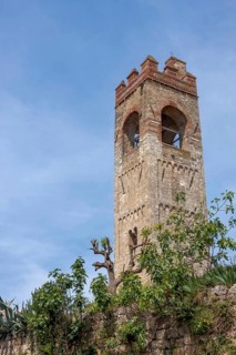 Tower of the church of Sant'Agata, Asciano, Crete Senesi, Tuscany, Italy, Europe