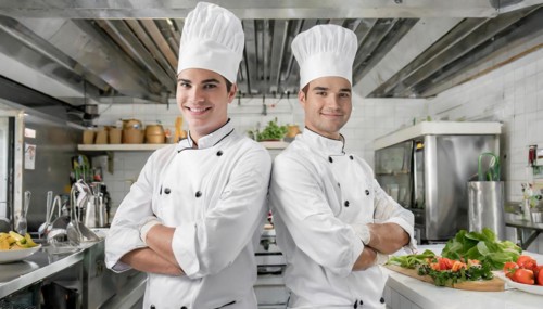 AI generated, Two attractive chefs in the kitchen of a hotel