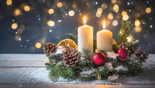 Ai generated, Advent wreath with burning candles, Christmas time, Christmas decoration, 2nd Advent,