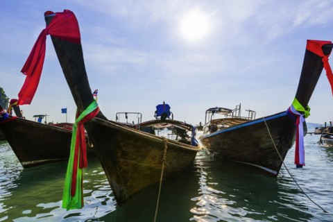Longtail boat for transporting tourists, water taxi, taxi boat, ferry, ferry boat, fishing boat,