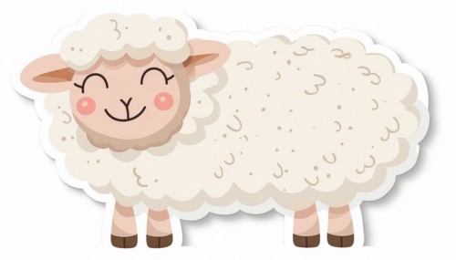 A fluffy, happy cartoon sheep with adorable pink cheeks, ai generated, AI generated